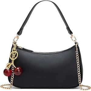 Black Shoulder Bag for Women Cute Hobo Cherry Purse Retro Clutch Underarm Handbag with Removable Straps