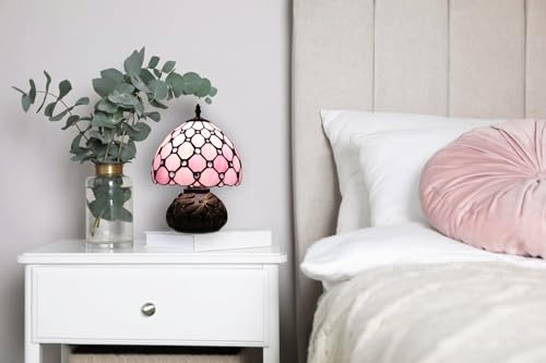 Ppbmocw Small Tiffany Lamp,Stained Glass Table Lamp for Living Room,Bedside,Reading,8 Inch Vintage Mini Mushroom Desk Light Included 3 Color Temperatures E27 Bulb (Pink) - Image 4