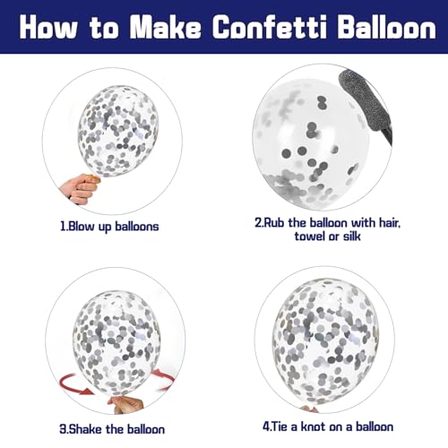 Image of Zesliwy Navy Blue Silver Balloons Kit,50pcs 12inch Royal Dark Blue Metallic Silver White Balloon with Confetti Latex Balloon for Wedding Graduation 2026 Birthday Anniversary Party Decorations