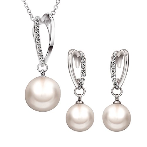 Preisvergleich Produktbild Caimeytie Frau Perlenkette und Kristall Ohrringe Schmuck-Sets Damen Silber