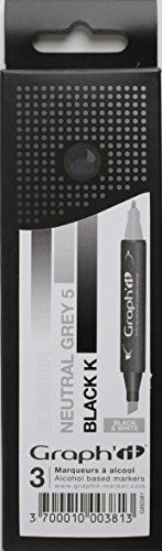 GRAPH’IT Marker Set de 3 marqueurs à alcool double pointe pour dessin de manga et illustration, pointe fine et biseautée - Set Black & White