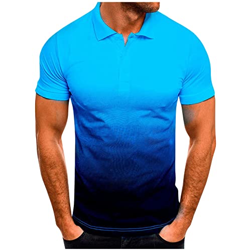 Herren Gradient Button Revers Kurzarm Polo T-Shirt 1/4 Hals Sommer Tshirt-Set Oberteil für Sport und Freizeit Normale Passung Cover
