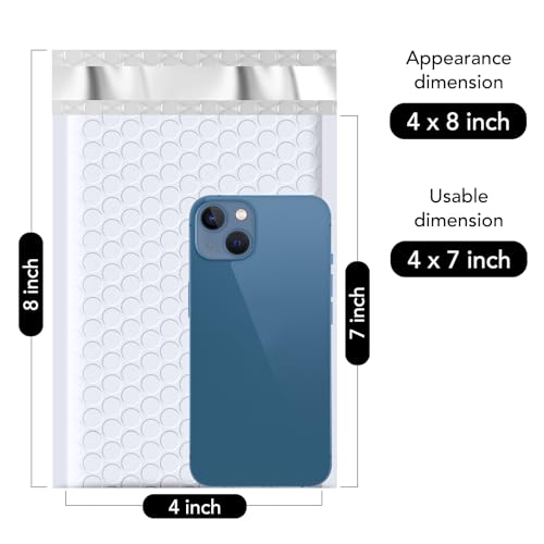 Image of Fuxury Bubble Mailers 4x8 inch 500 Pack Wihte Self Seal Padded Envelopes Bulk | Usable Size 4x7 inch Bubble Mailing Envelopes Opaque Padded Mailers Shipping Bags for Mailing Jewelry Makeup Small Business
