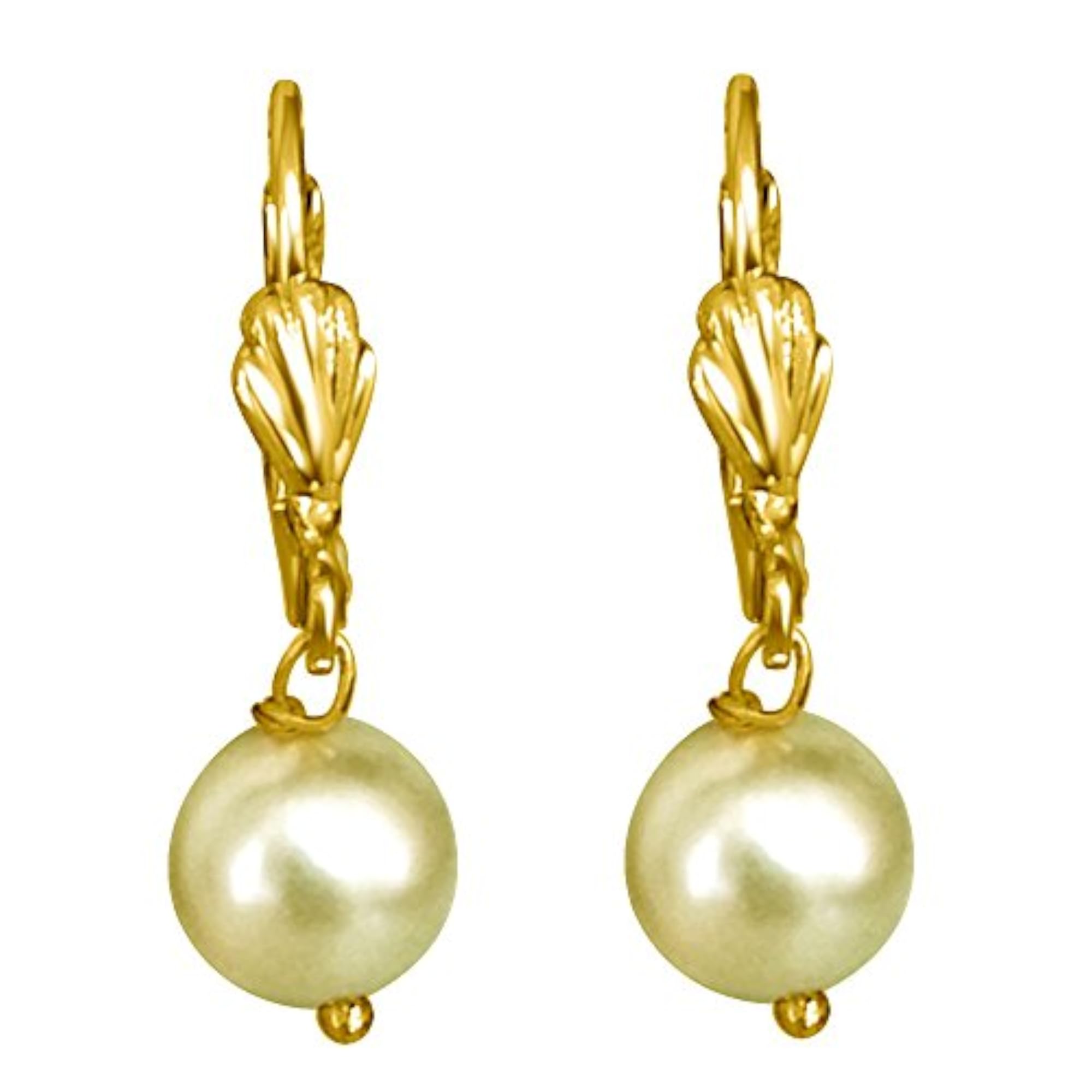 Set of 2 Yellow Shell Pearl & Flower Shaped Gold Plated Earrings