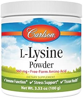 Carlson - L-Lysine Powder, Free-Form Amino Acid, 960 mg, Supports Healthy Tissue & Muscle Development, 3.53 oz (100 g)