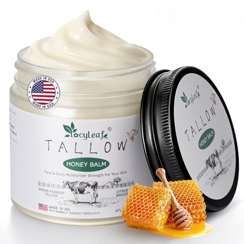 LOCYLEAF Beef Tallow for Skin, Organic Grass-Fed Beef Tallow Balm with Raw Honey, Natural Tallow...