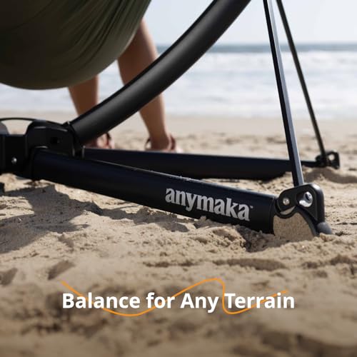 Image of Set Up in 3 Seconds Swing Chair with Stand,Outdoor Indoor Adjustable Portable Aluminum Alloy Hammock Chair (Swing Chair Black)