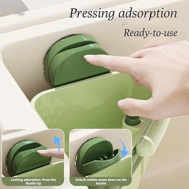 Wideous Curetoaway Suction Cup Sink Corner Rack ¨C Triangular Basket Shelf with Drain Hole, Removable Plastic Sink Storage Holder for Kitchen or Bathroom (Beige*2)