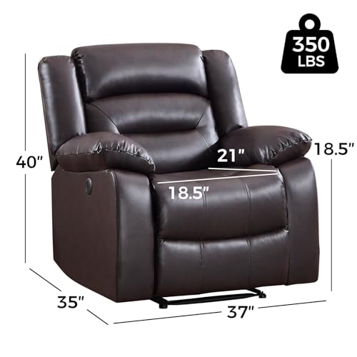 Image of EBELLO Classic Power Recliner Chair, Faux Leather Oversized Electric Overstuffed Chair with Thicked Cushion and Back, Single Sofa with Comfortable Armchair, Brown, 2Pcs