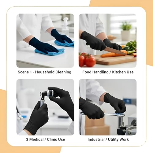 Image of 100 Pcs Disposable Nitrile Gloves | Powder-Free, Latex-Free, Food Safe & Chemical Resistant Hand Gloves for Kitchen, Medical, Salon, Cleaning & Lab (Large)