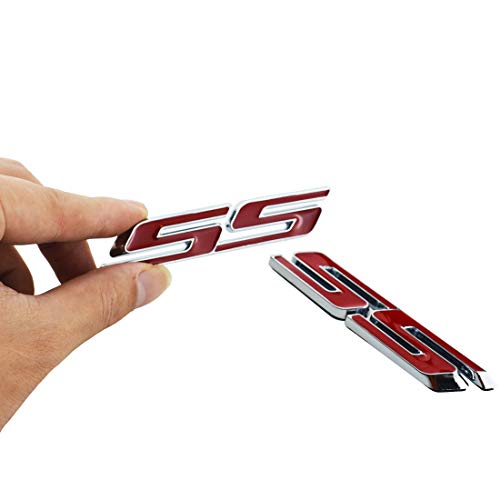 Image of Grill Side Fender Trunk Super Sport Emblem Badge Decal Letter 3D Logo Compatible with 2010 to 2025 Slant SS (Set of 2) (Chrome Red)