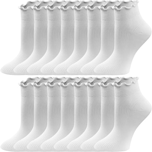 Image of 8 Pairs Cute Ruffle Frilly Ankle Socks Women, Lace Lettuce Socks