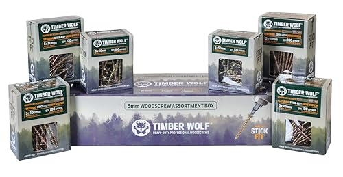 Timber Wolf 5mm Woodscrew Assortment Pack - 600 Screws, Zinc & Yellow (Gold)