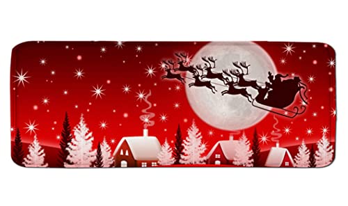 Goodbath Alfombra de baño de Navidad, diseño de estrellas de árbol de Navidad, tela de franela antideslizante con respaldo de goma absorbente, alfombra de baño, 120 cmx45 cm, color rojo Cover