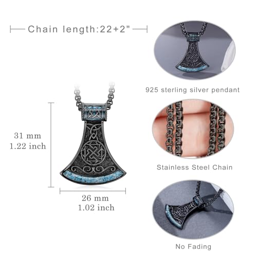 Black Viking Necklace for Men 925 Sterling Silver Turquoise Viking Axe Necklace Norse Viking Gifts for Men Women4