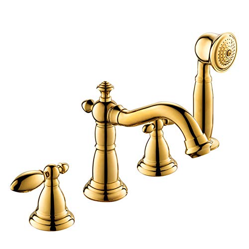Robinet de baignoire 4 trous en laiton doré avec douchette