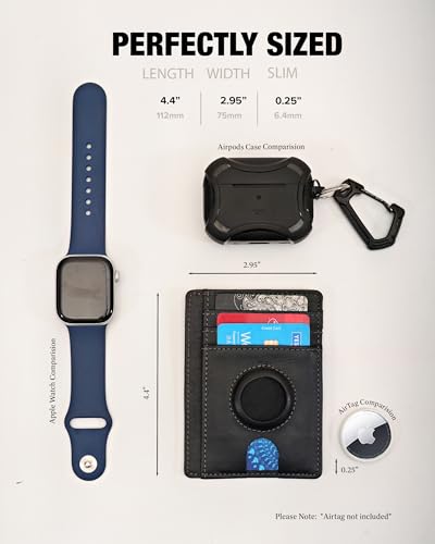 Luxury Airtag wallet RFID blocking card holder wallet with built in Airtag holder- Slim Minimalist front pocket billfold leather wallet card wallet for men with ID window (Luxe Black)2