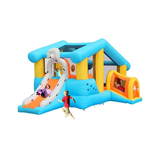 Decorsure aufblasbare Hüpfburg, Hüpfburg mit großer Rutsche, Jump & Slide Bereich mit Sicherheitsnetz, Riesenburg mit Luftgebläse Cover