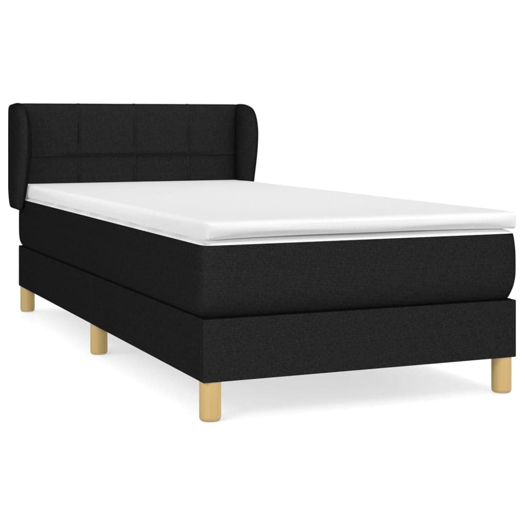 Cama con somier de 80 x 200 cm, color negro, con colchón de muelles ensacados y cubrecolchón, cama para jóvenes o invitados, transpirable, cabecero ajustable en altura