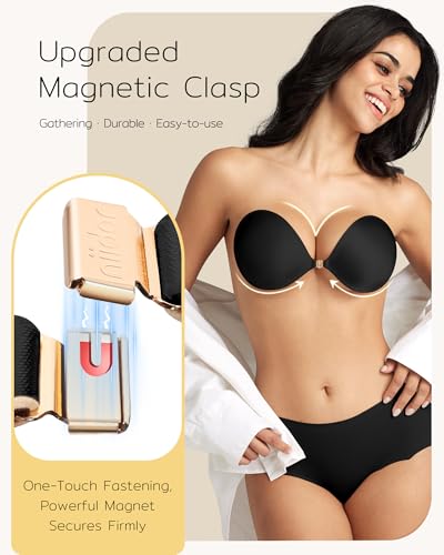 Image of Niidor 2025 New Magnetic Sticky Bra Strapless Adhesive Invisible Push up Silicone Bra with Magnetic Clasp for Women Backless Dress