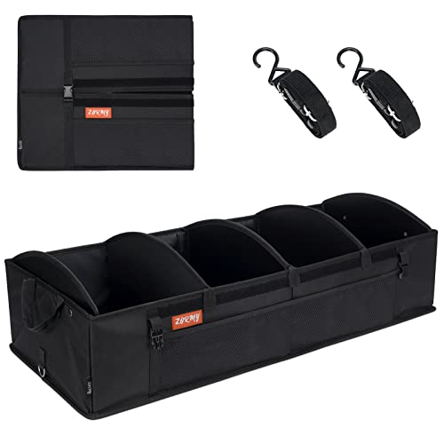 ZORMY Trunk Organizer for SUV Car, Truck, Auto, Minivan - 4 Adjustable Compartments Foldable Portable Trunk Organizer, Heavy Duty Durable Car Organizer, Removable Flexible Cargo Storage Bag