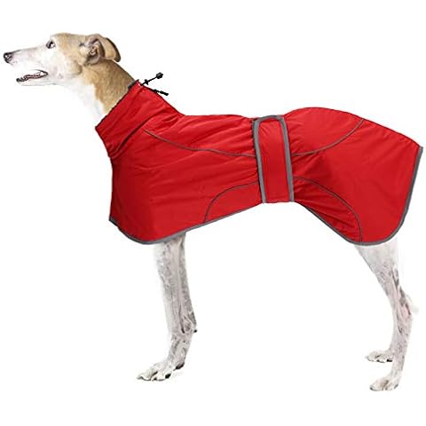 Ctomche Dog Winter Coat Reflective Waterproof, Dog Jacket with Warm Fleece Lining, Waterproof Dog Coat with Adjustable Bands For Greyhounds, Lurchers and Whippets Red-XL Cover