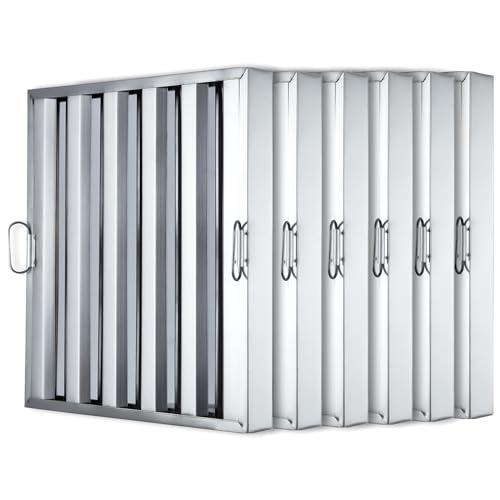GAOMON Commerical Hood Filters 19.5W x 24.5H Inch, 430 Stainless Steel 5 Grooves, Range Hood Filters for Restaurant Kitchen Exhaust Hoods, Pack of 6