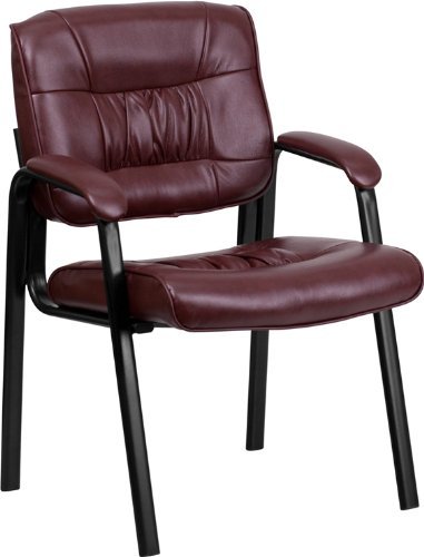 Belnick Burgundy Leather Reception Chair Office Waiting Room with Black Frame Finish…