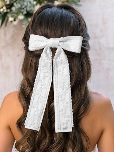SAWINDA Bridal Hair Bow Clip Veil White Lace Bowknot Hair