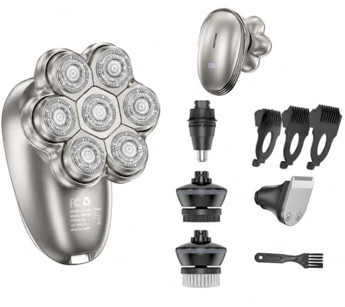 Tondeuse Crane Chauve - Rasoir Tete Chauve Homme 7D Électrique Sans Fil, IPX6 Étanche Wet/Dry avec Charge Type-C et Écran LED - Kit de Rasage 5 en 1