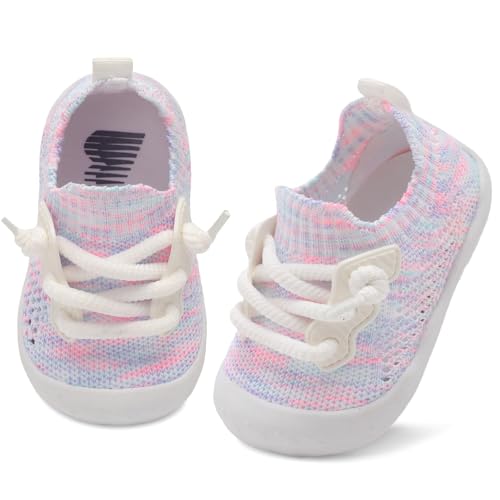 JIASUQI Zapatos de bebé suaves para bebé, zapatos anchos y descalzos para bebés, niños y niñas, zapatos de suela suave, zapatos ligeros para niños pequeños, Tiedye, 6-12 meses