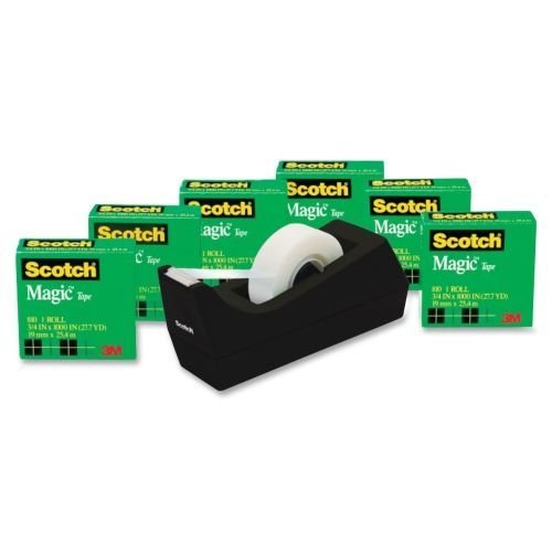Wholesale CASE of 10 - 3M Scotch Magic Plastic Dispenser w/Invisible Tape-Tape Dispenser, w/6 Rolls, 1" Core 3/4"x1000"Tape, 6/PK, BLK