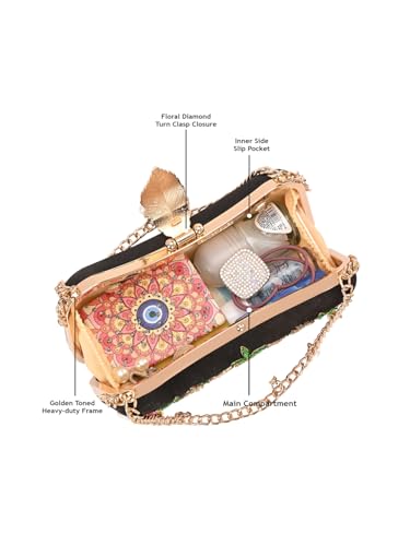 Image of TOOBA Handicraft Clutch Purse For Women with Sleek Design Embroidered Leaf Clutch| Trendy Stylish Bridal, Party, Wedding Sling Bag