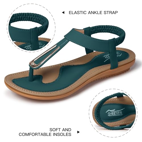 Image of SHIBEVER Womens Sandals Summer Flat: Dressy Casual T-Strap Flip Flop Thong Flats Sandals - Comfortable Walking