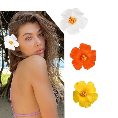 3 pinzas para el pelo de flores de 10 cm hawaiano, accesorios para el pelo con flores, horquillas de simulación para el pelo, clip para el pelo de flores, para vacaciones, fiesta en la playa, boda