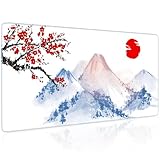 Japan Fuji Mountain Color Ink Painting Gaming Mouse Pad, 35.4x15.7in Extra Large Mouse Pad with Non-Slip Rubber Base & Reinforced Seams, Smooth & Waterproof Surface Mousepad for Optimal Control