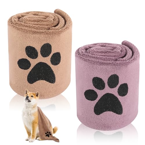 GFUEIGJ 2 Stück Haustier Badetuch Hundehandtuch Extra Saugfähig 75x35 cm Hunde Handtuch Handtücher Schnelltrocknend Haustier für Katzen, Hunde Oder Andere Haustiere（Lila und Braun）