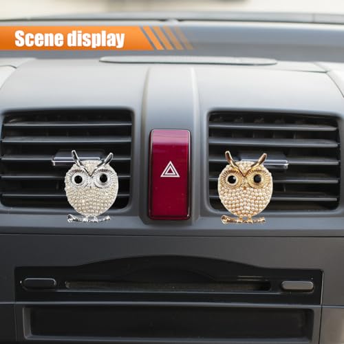 Image of 2PCS Bling Owl Car Dashboard Air Vent Trim Clips, Crystal Rhinestone Car Air Vent Clip, Cute Animal Car Interior Decoration Charm Accessories (Owl)
