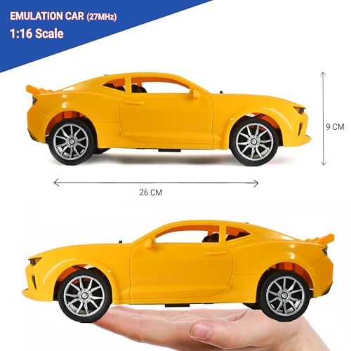 Image of Zila products Toy Remote Control Rechargeable Sports Car for Kid with Led Lights, High Speed yellow color Rc Car, Big Size Toy for 3-10 Years Old Kids, USB Charging battery,m 1:16 Scale racing car.