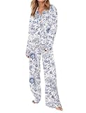 SHESHOW Silk Pajamas for Women Set Button Up 2 Piece Pjs Long Sleepwear Chinoiserie Flowers Pjs for Women Set Size XL