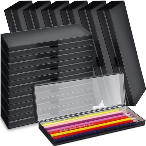 Image of Yexiya 30 Pack Pencil Box Plastic Pencil Case Bulk 7.2 x 2.4 x 0.9 Inches Black Pen Storage with Hinged Lid Stackable for Pens Crayons School Office Supplies Organization