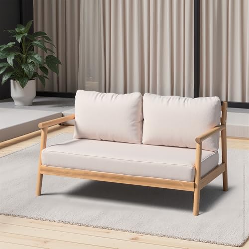 Merax Acacia Wood Patio Loveseat with Cushions