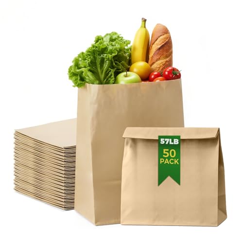 Sipthene Brown Paper Bags50 Count Heavy Duty Large Kraft Paper Grocery Bags 12x7x17 Inch for Shopping Storage Takeout Retail Bulk Pack