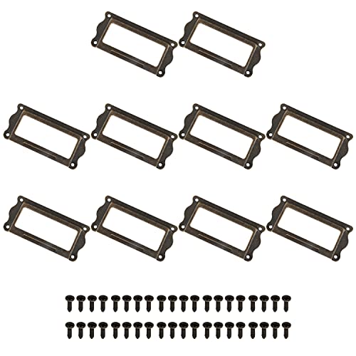 Hegebeck 10個 ラベルフレーム 2.5インチ x 1.25インチ (長さ×幅) アイアンタグ ネームカード ラベルホルダー オフィス 図書館 家具 カード ファイルキャビネット グリーンブロンズ調 (ネジなし)