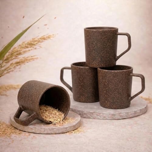 Image of Coffee Mug Set Made with Rice Husk & Bio Composite Material | TurtleBrew Coffee Mug Travel | Microwave & Dishwasher Safe (FiberMaximus, 200 ml Pack of 4)