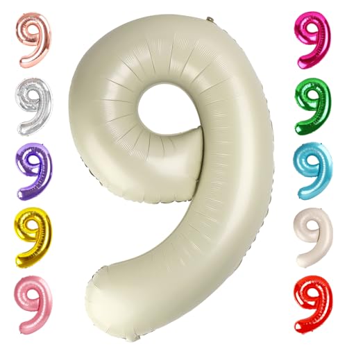Image of 9 Balloon Numbers Birthday Decorations, 40In Cream Balloons for Men Women | Eye-catching Appearance, Perfect Decorative Centerpieces, Convenient Self-sealing Structure, Widely for Various Occasions