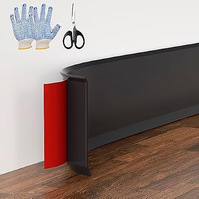 Fuairmee Vinyl Baseboard Molding Trim, 4 Inch x 39.4 Feet Self-Adhesive Vinyl Wall Base Cove Base Peel and Stick Rubber Wall Base Moulding Trim (Black)