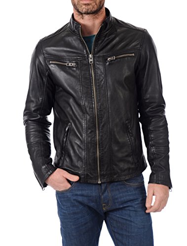 Image of D DOLLY LAMB Men's Lambskin Leather Bomber Biker Jacket - Winter Wear - Round Collar
