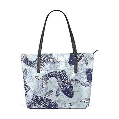 XGBags Woman's Custom Leather Tote Bag Japanese Carp Soft Capacity Single Shoulder Bag Handbags Sling Bags Purses For Work Shopping Travel College Bolsos de hombro del totalizador