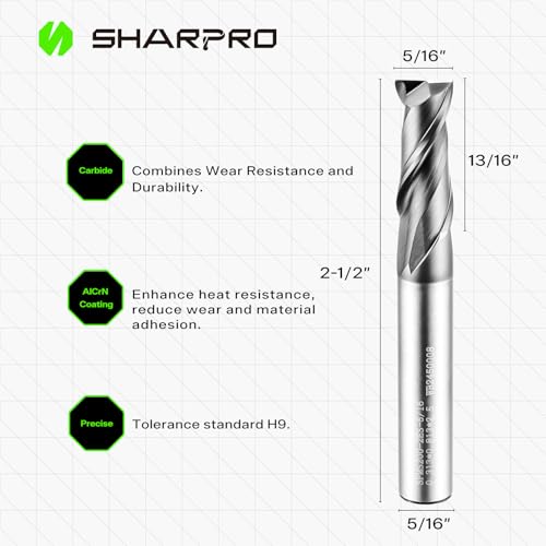Image of 5 /16 End Mills 5 /16 Inch Shank, 2 Flute Carbide Square Endmill with AlCrN Coated, Upcut Spiral CNC Router Bits for Alloy Steel, Metal and Stainless Steel